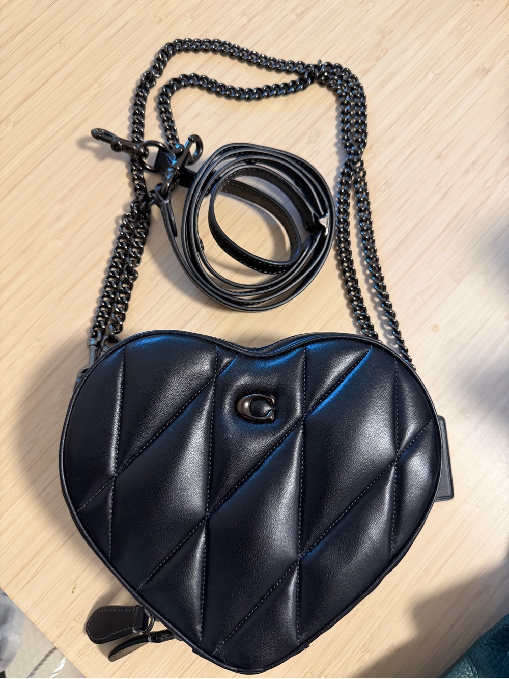 Coach Black Quilted Heart-Shaped Crossbody with Chain Strap